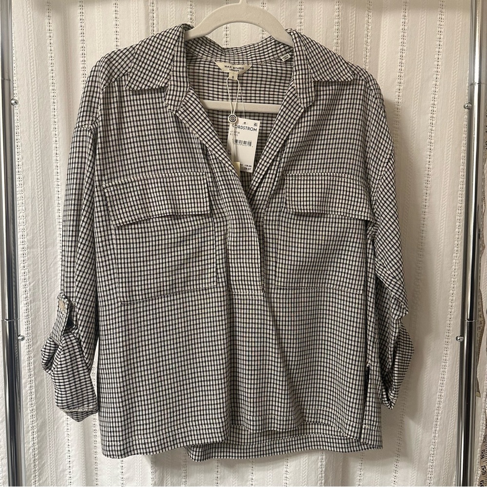 Max Studio  | NWT! | Black + White Gingham Button Down Shirt